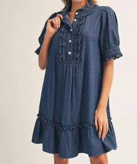 Jodifl - Ruffles And Denim Mini Dress