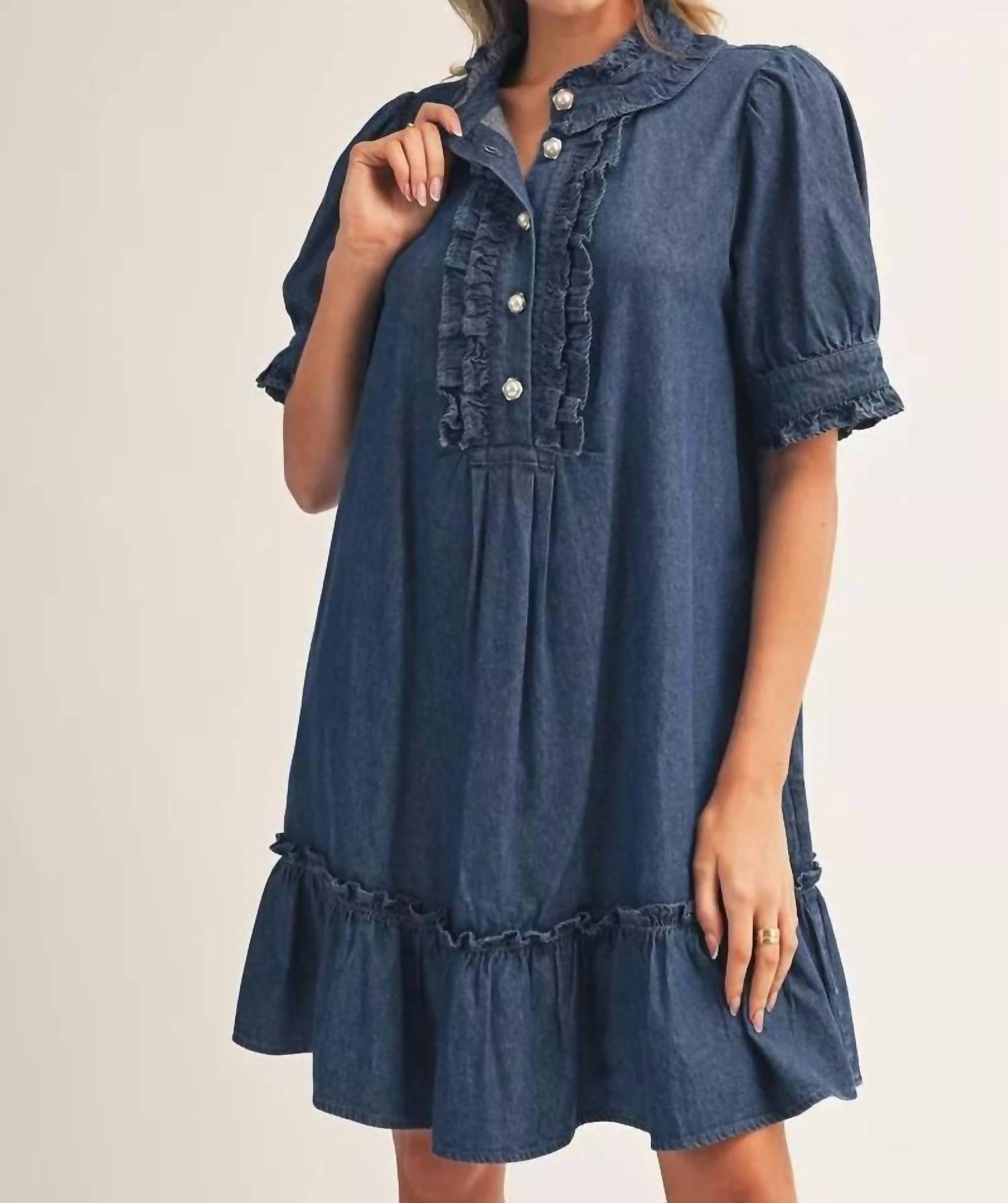 Jodifl - Ruffles And Denim Mini Dress