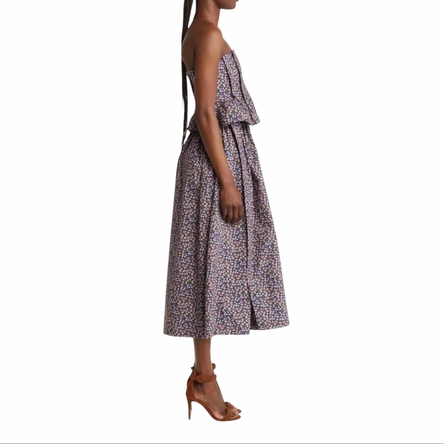 Nackiye - Ditsy Pintuck Peplum Strapless Midi Dress