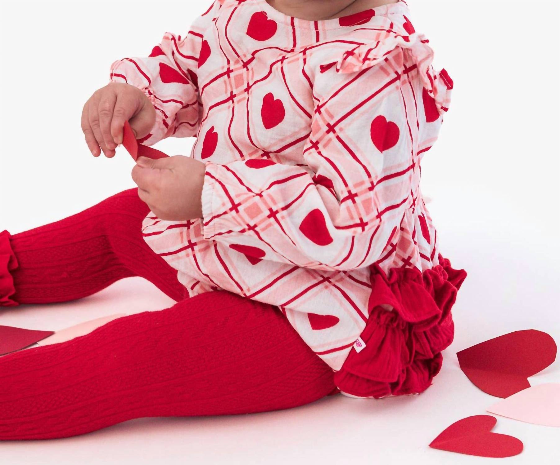 RuffleButts Baby Girl's Sweetheart Long Sleeve Flutter Bubble Romper in pink - kids' item - detail view
