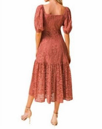 Flying Tomato - Lace Puff Sleeve Midi Dress