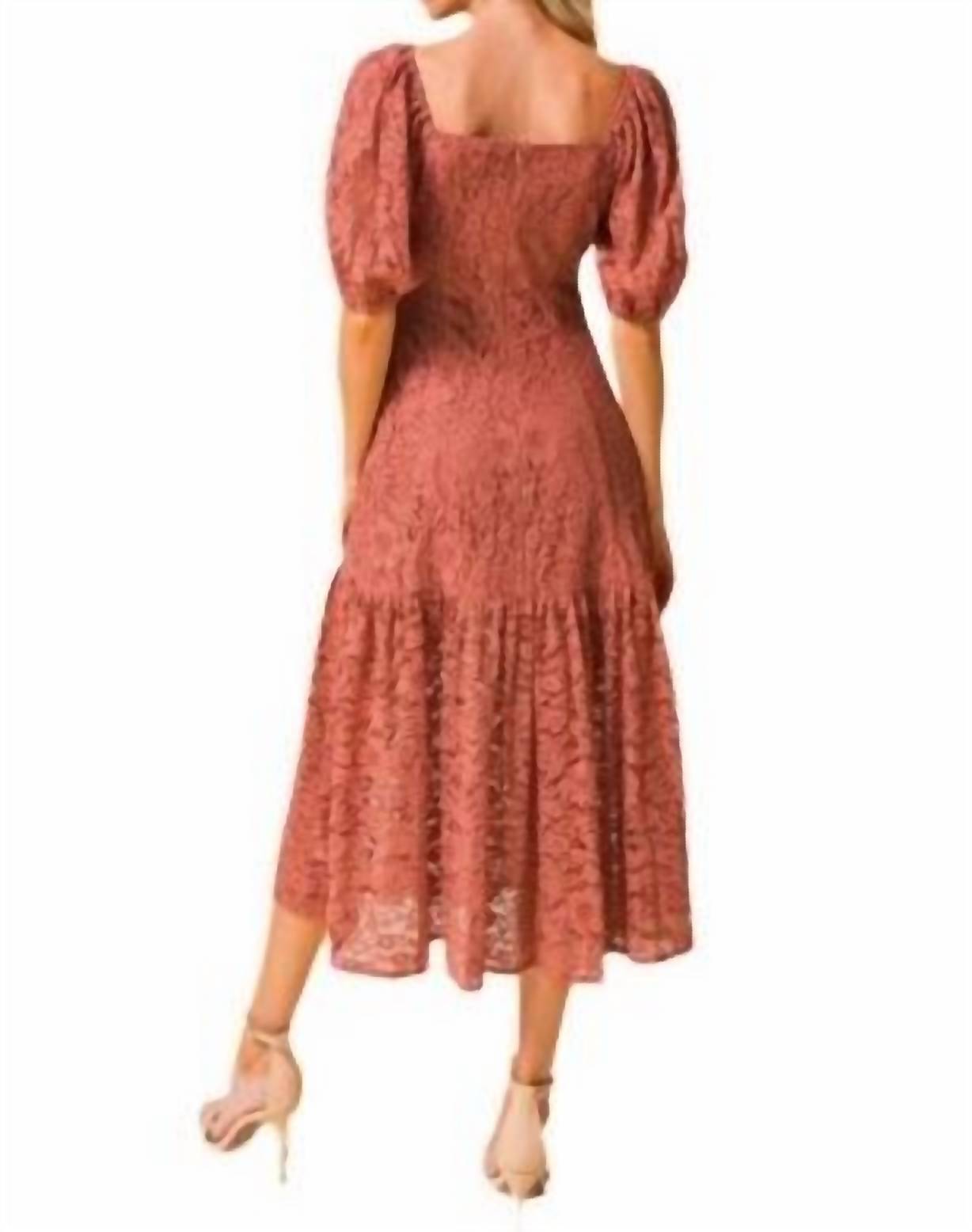 Flying Tomato - Lace Puff Sleeve Midi Dress