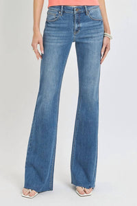 Risen - Mid Rise Flare Raw Cut Hem Jeans