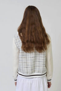 Central Park West Logan Tweed Bomber in white - women's jacket - detail view