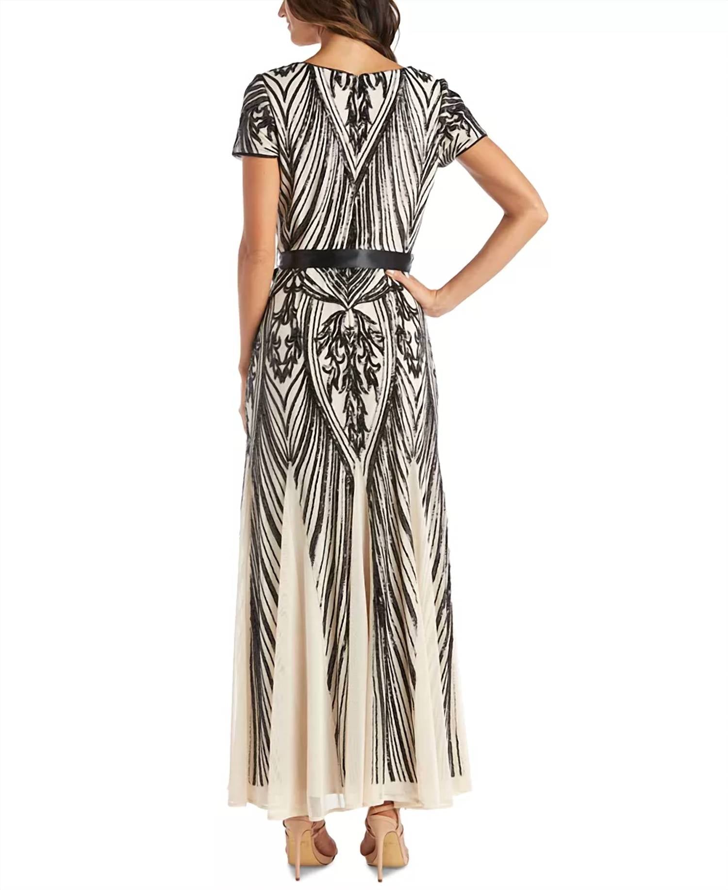 R&M Richards - Sequined Belted Maxi Dress