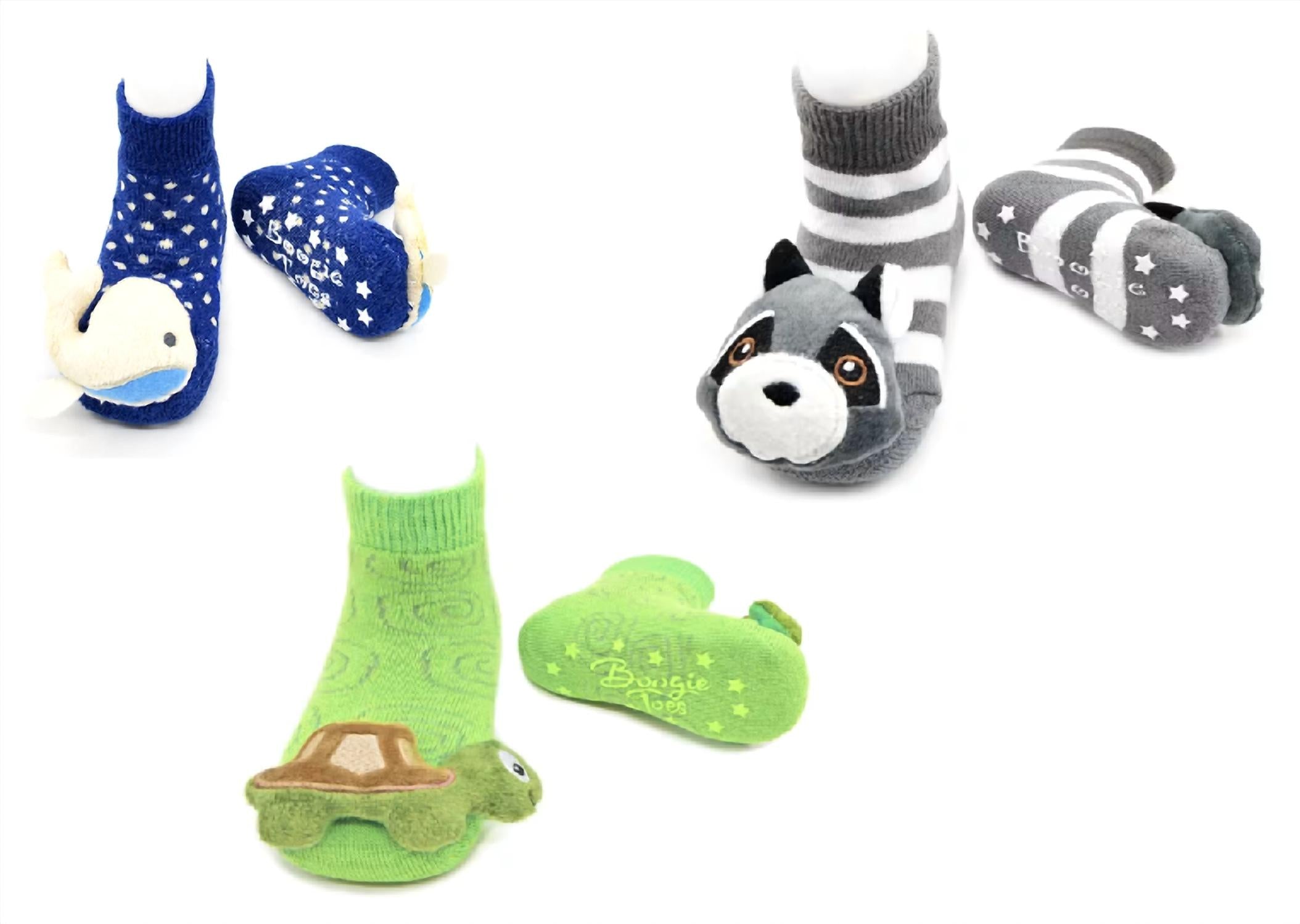 Liventi Inc. Kids Boogie Toes Rattle Socks - Set Of 3 in baby whale green turtle clever racoon - kids' accessory