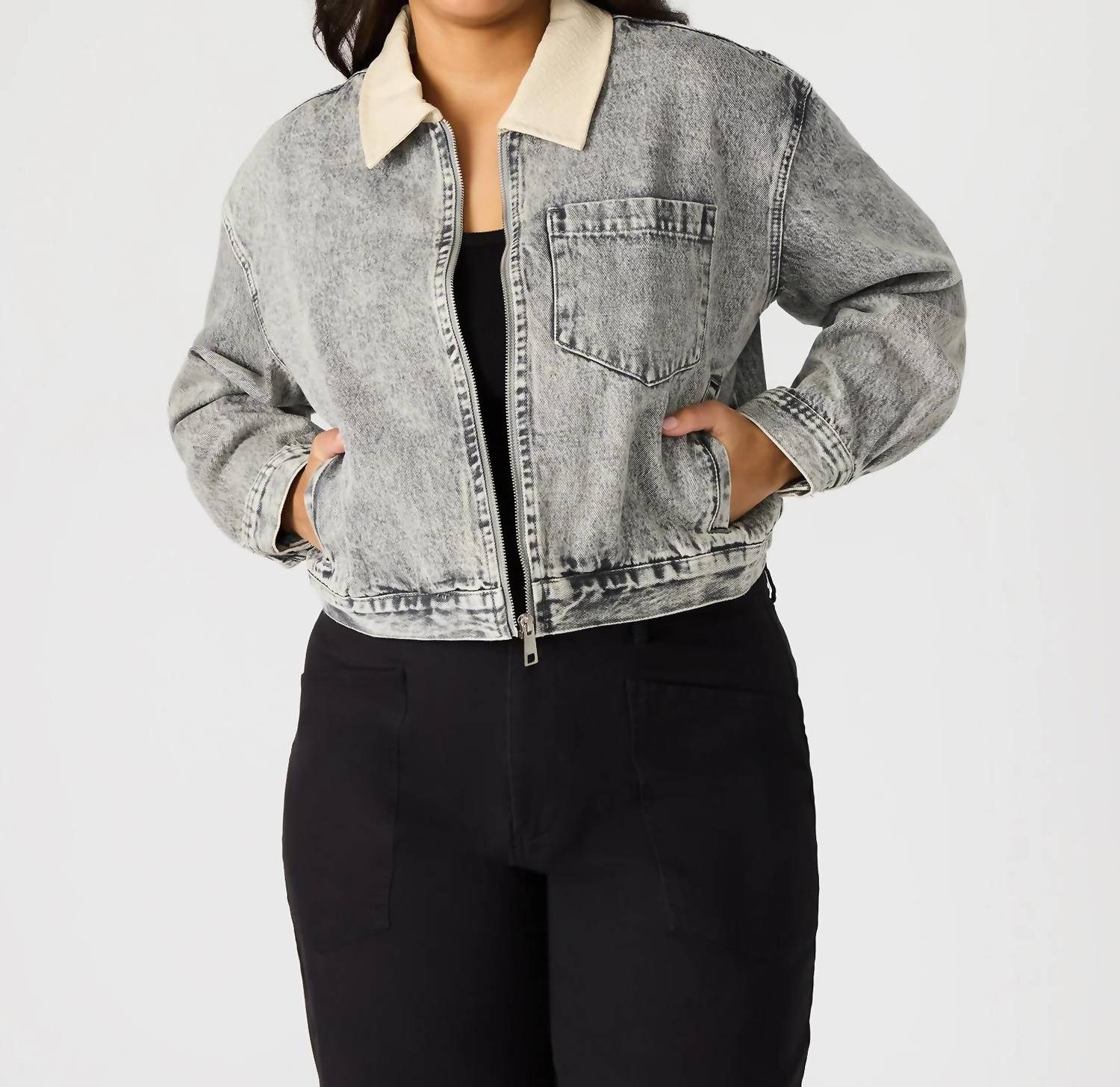 STEVE MADDEN GLACIA DENIM JACKET in grey - women's jacket - alternate view