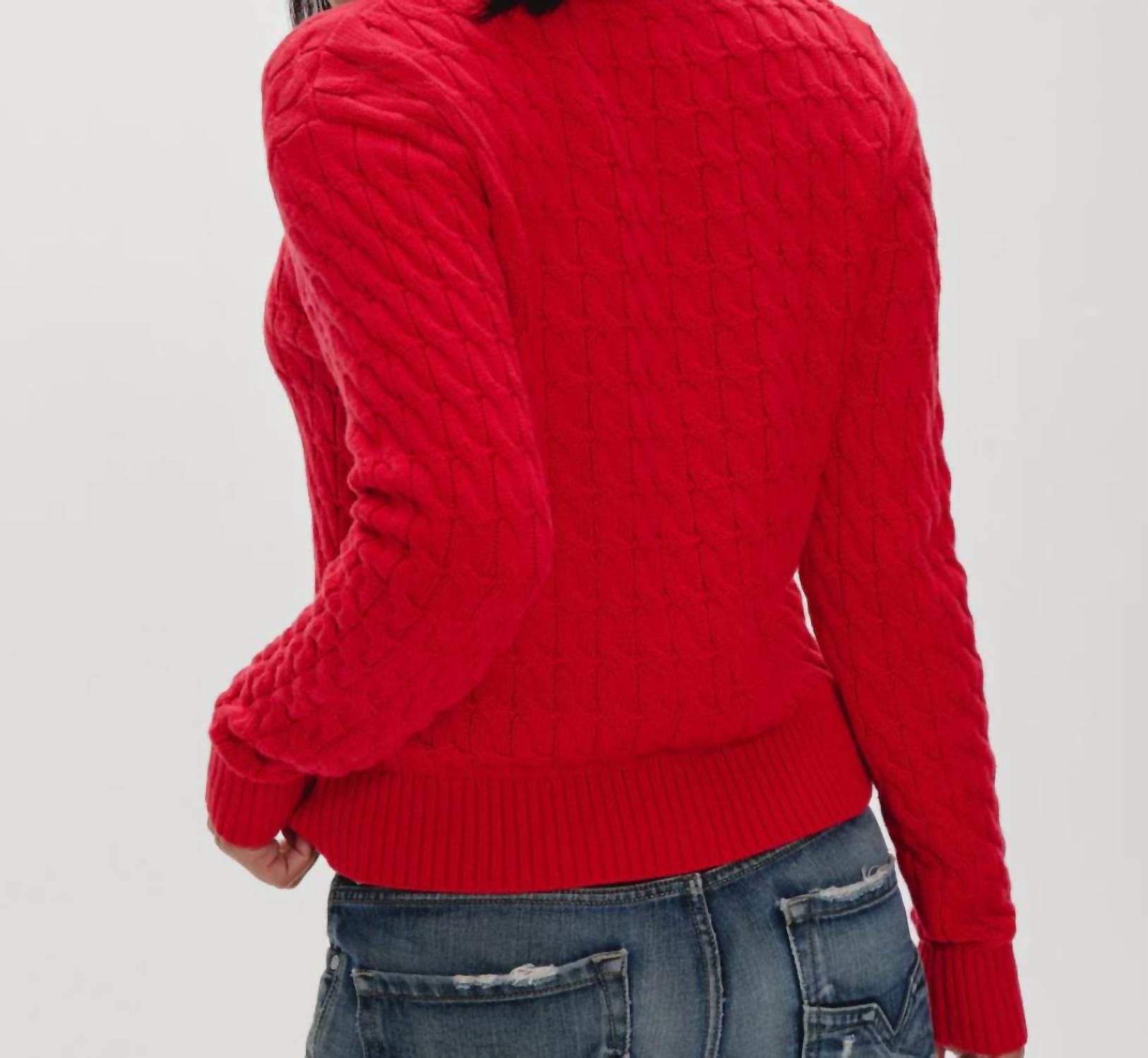 Frankies Bikinis Prince Cable Knit Sweater in red - women's sweater - detail view