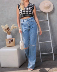 Timing Checkered Cropped Sweater Vest in pattern - women's shirt - view 4