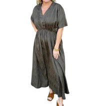 GRADE & GATHER Short Sleeve Batwing Dress in green - women's dress