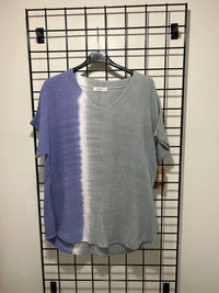 Jess & Jane Block Mineral Washed Gauze Short Sleeve Top in ombre - women's t-shirt - detail view
