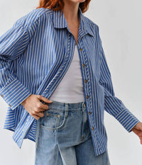 Aaron & Amber Oversized Stripe Shirt in navy white - women's shirt
