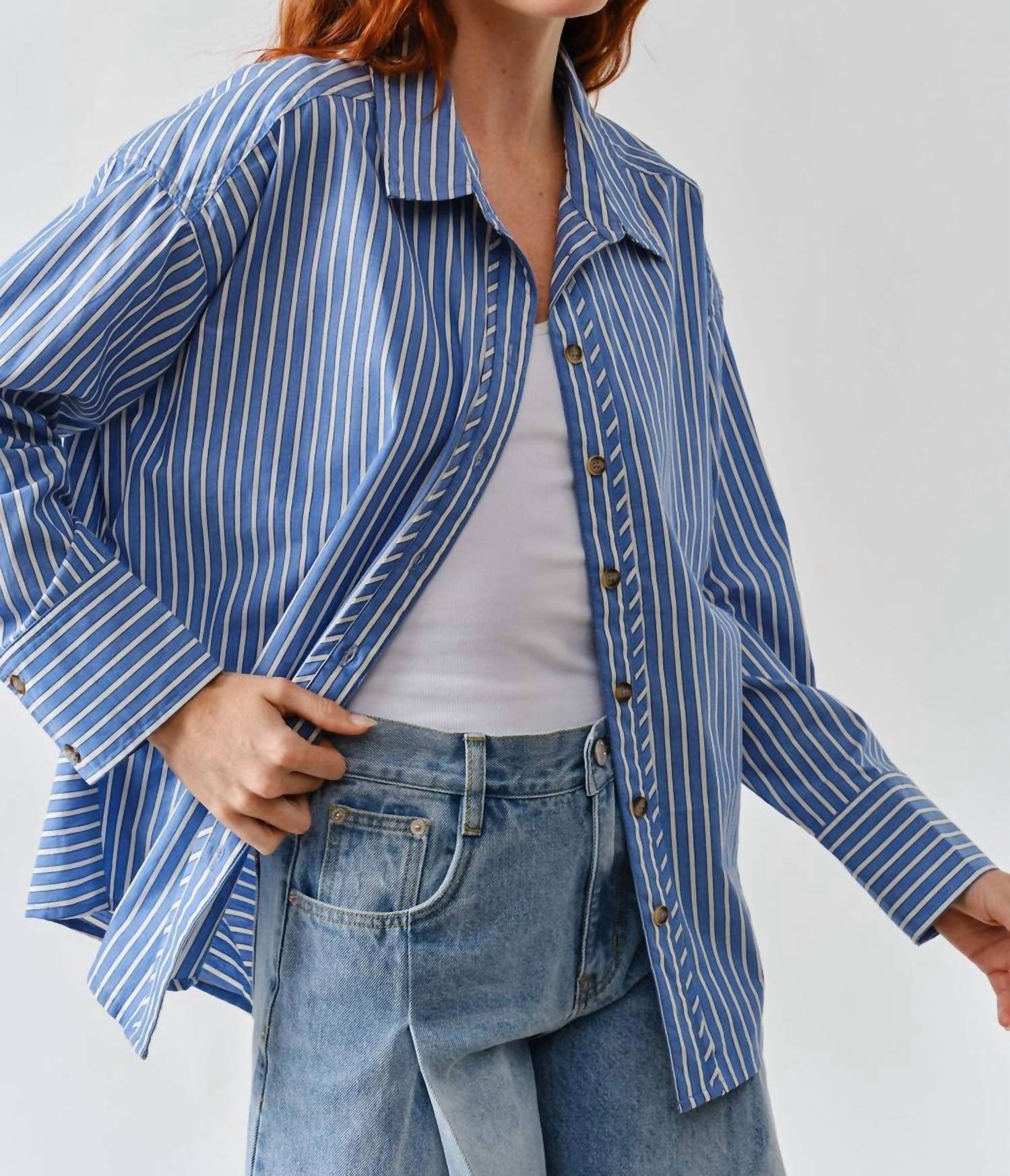 Aaron & Amber Oversized Stripe Shirt in navy white - women's shirt