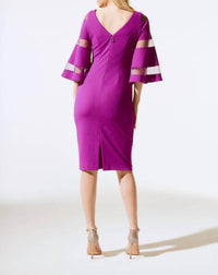 Joseph Ribkoff - Mesh Insert Bell Sleeve Sheath Dress