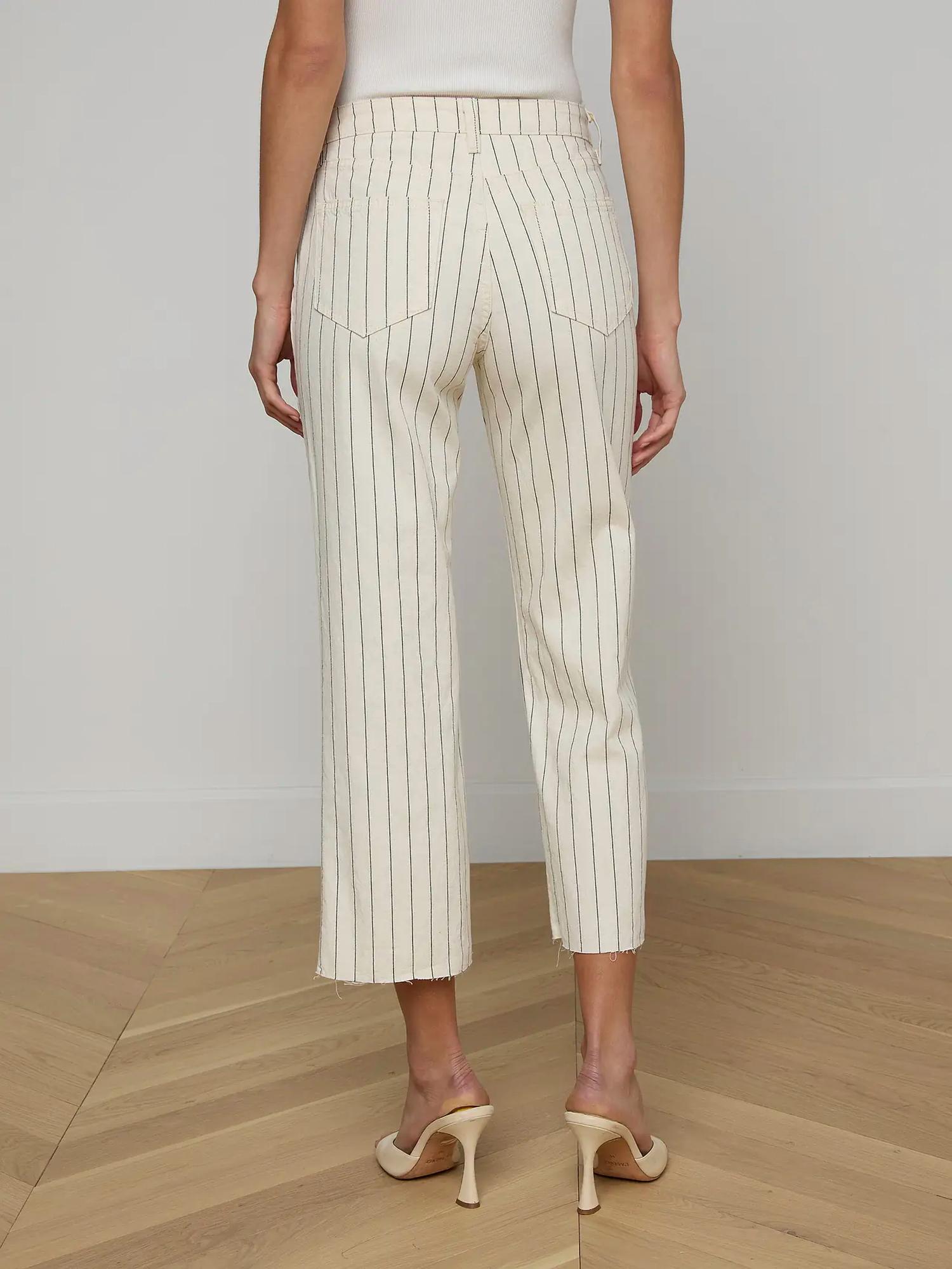 L'Agence Wanda High Rise Crop Wide Leg Pants in ecru navy stripe - women's pants - alternate view