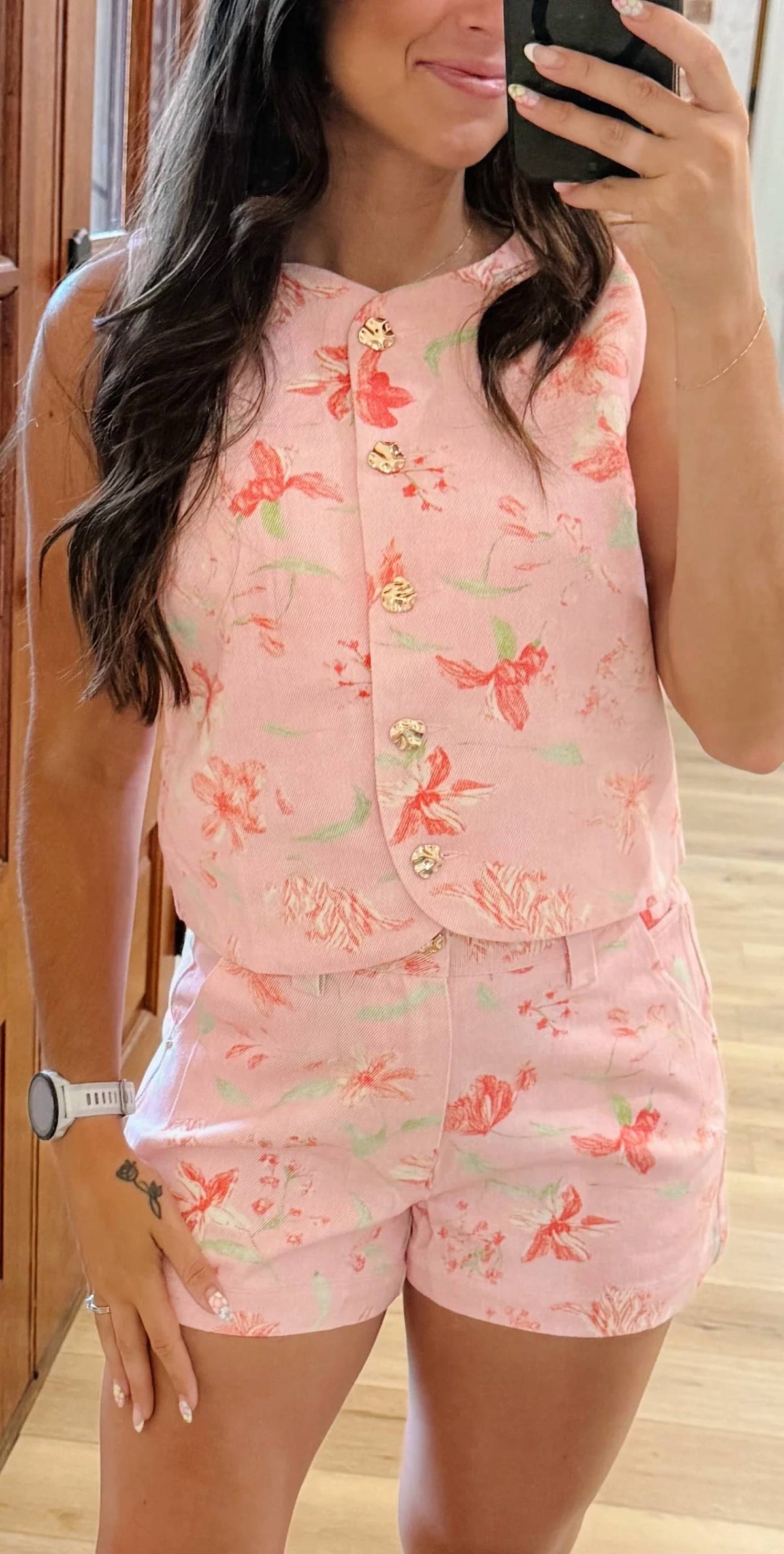 Entro - Floral Denim Vest Set