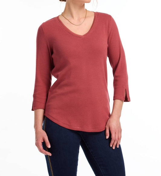 Fdj - Baby Rib V-Neck 3/4 Sleeve Top