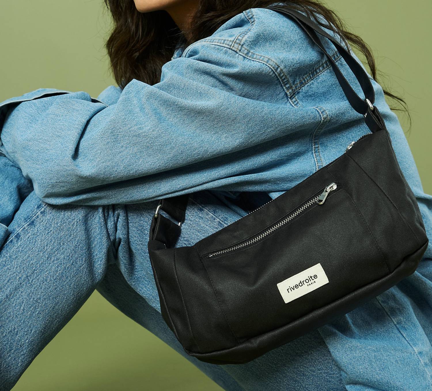 Rivedroite Paris Women's Charlot Micro Waxed Canvas Handbag in black - women's bag - detail view