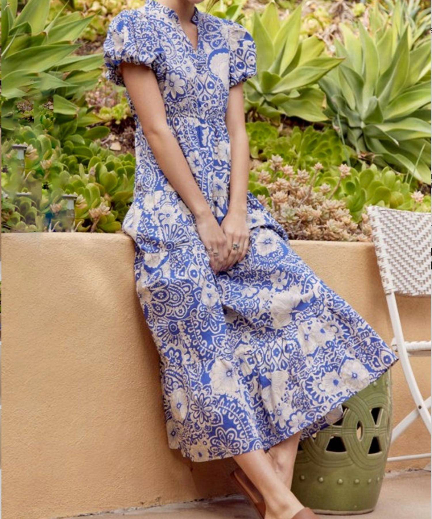 Jodifl - Faye Puff Sleeve Tiered Mixed Print Midi Dress
