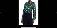 Lafayette 148 V Neck Blouse in moss multi - women's blouse
