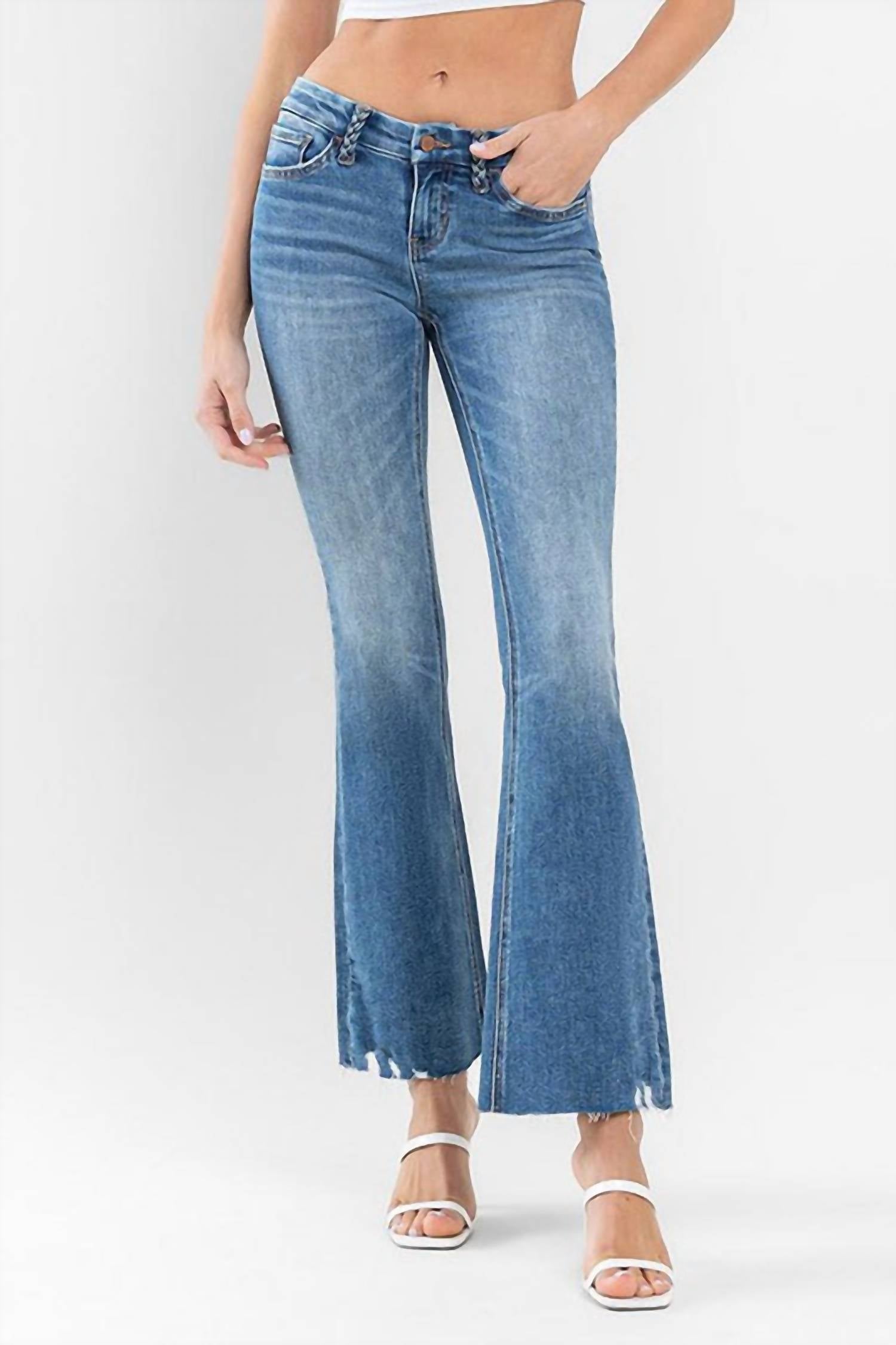 FLYING MONKEY Amie Low Rise Flare Jeans in blue - women's jeans