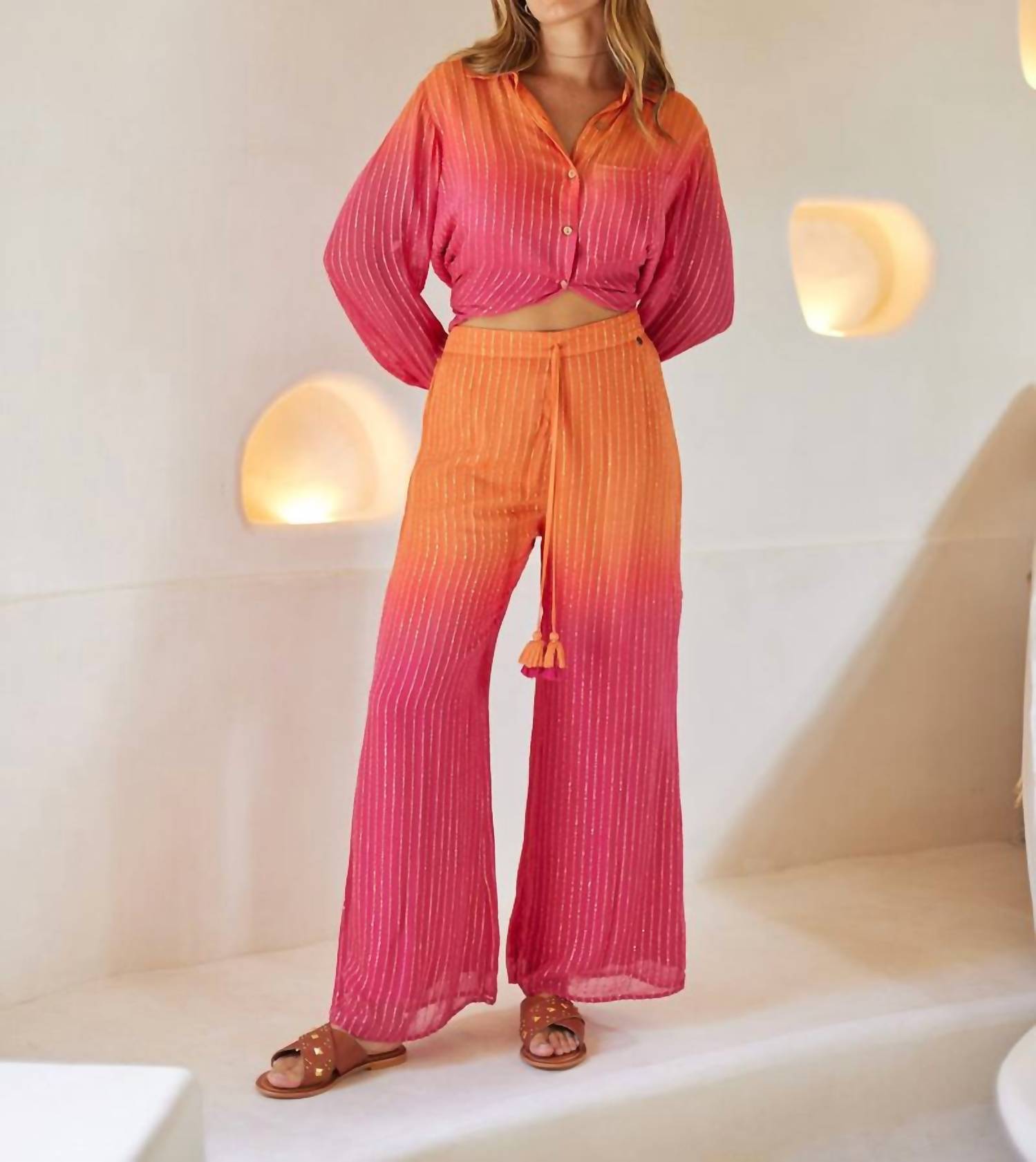 Z&L Europe Sunset Pant in blush pink to dusky orange - women's pants - detail view