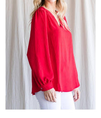 Jodifl - Textured Top With A Collarless Neckline & Long Bubble Sleeves