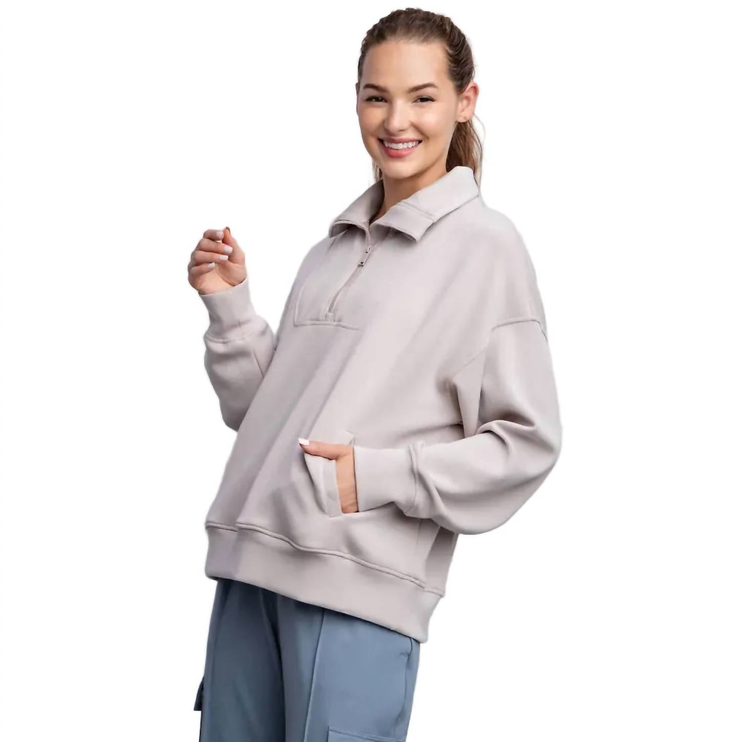 RAE MODE Modal 1/4 Zip Pullover in cream - women's top - alternate view