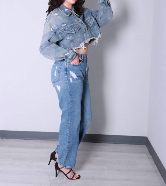 Just Black Denim - High Rise Distressed Dad Jeans