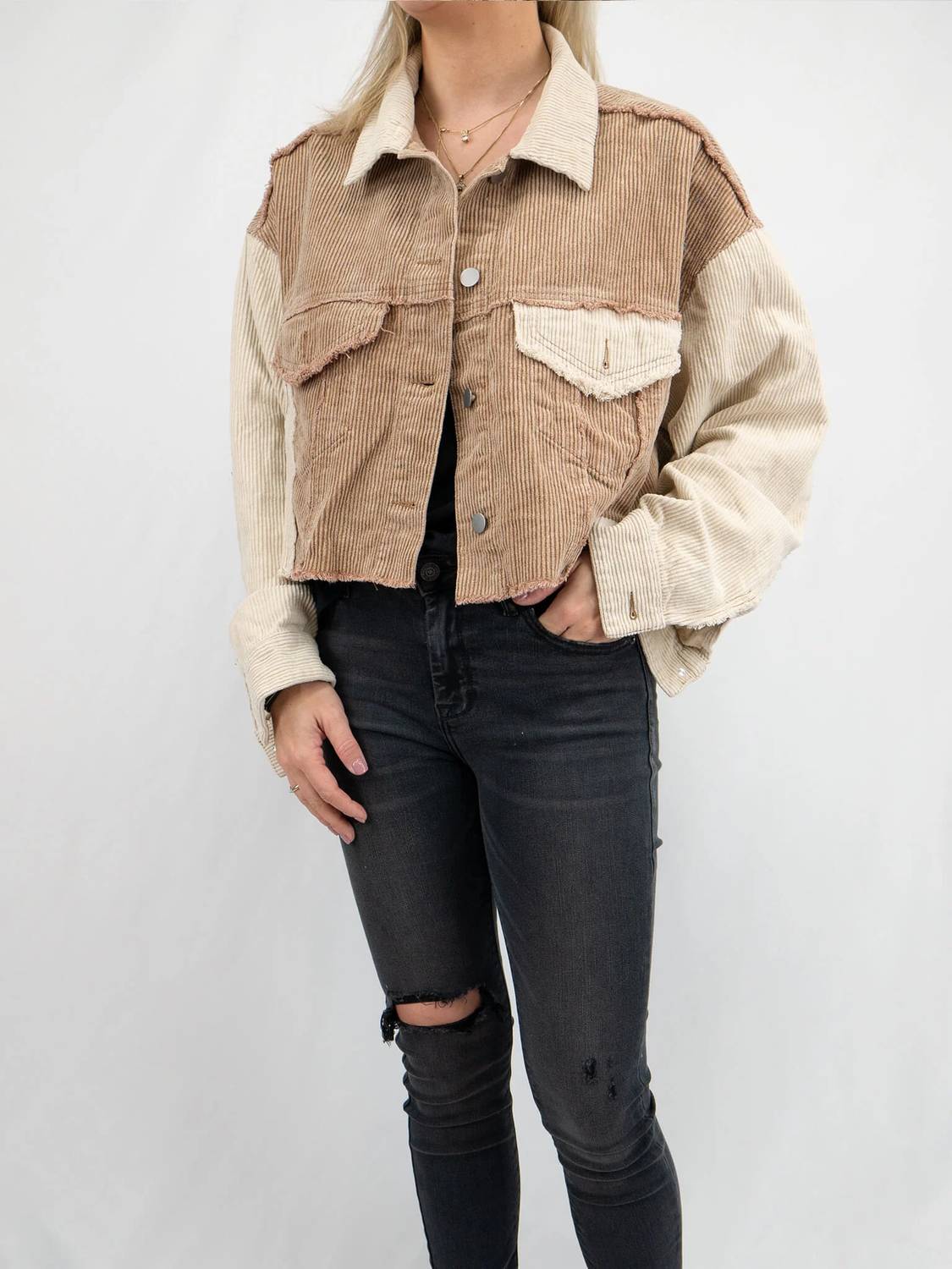 Pol - Cropped Corduroy Block Jacket