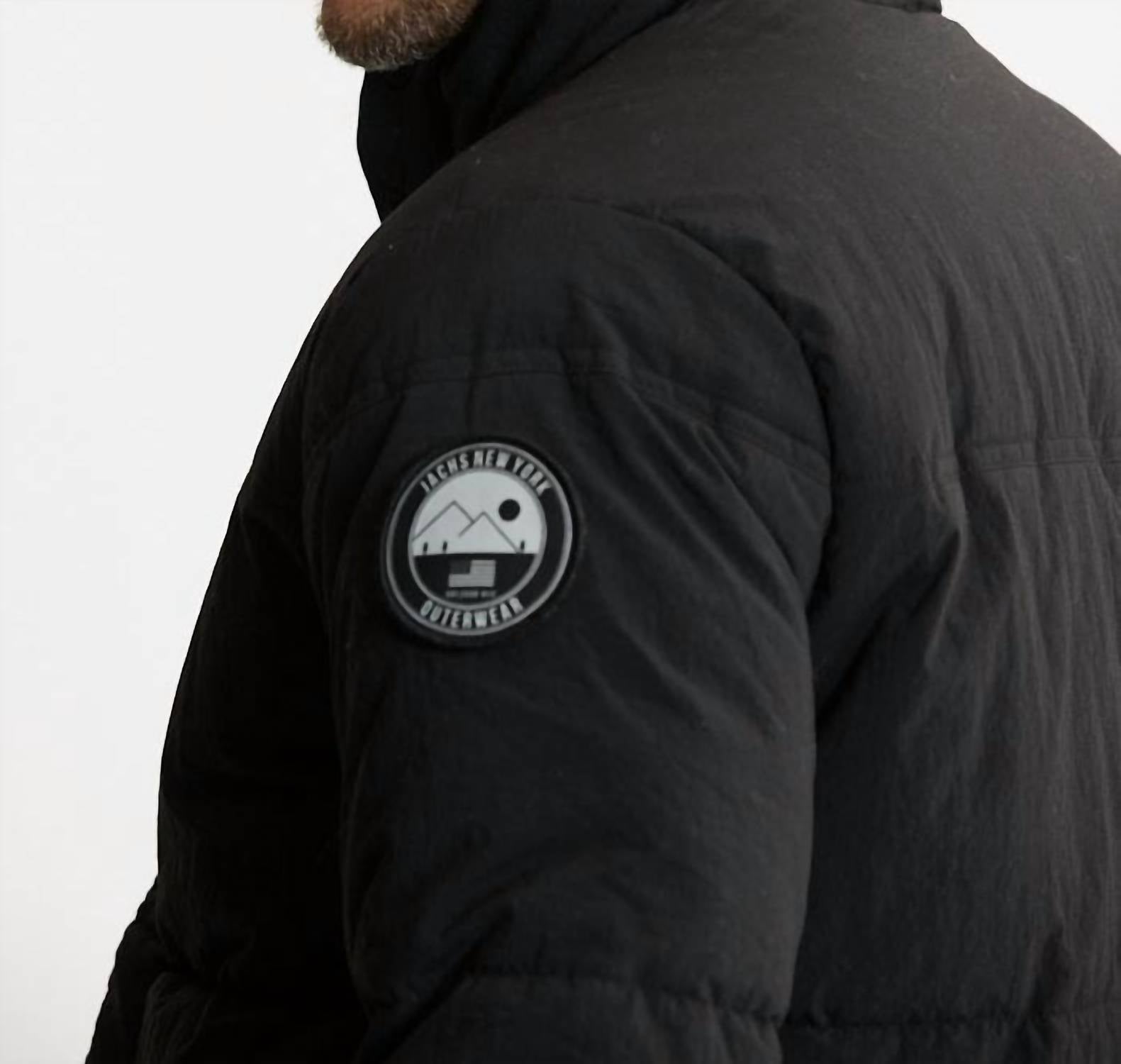 JACHS NEW YORK Sims Long Sleeve Puffer Jacket in black - men's jacket - detail view