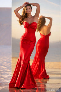 Sherri Hill Strapless Satin Gown in red - women's dress - alternate view