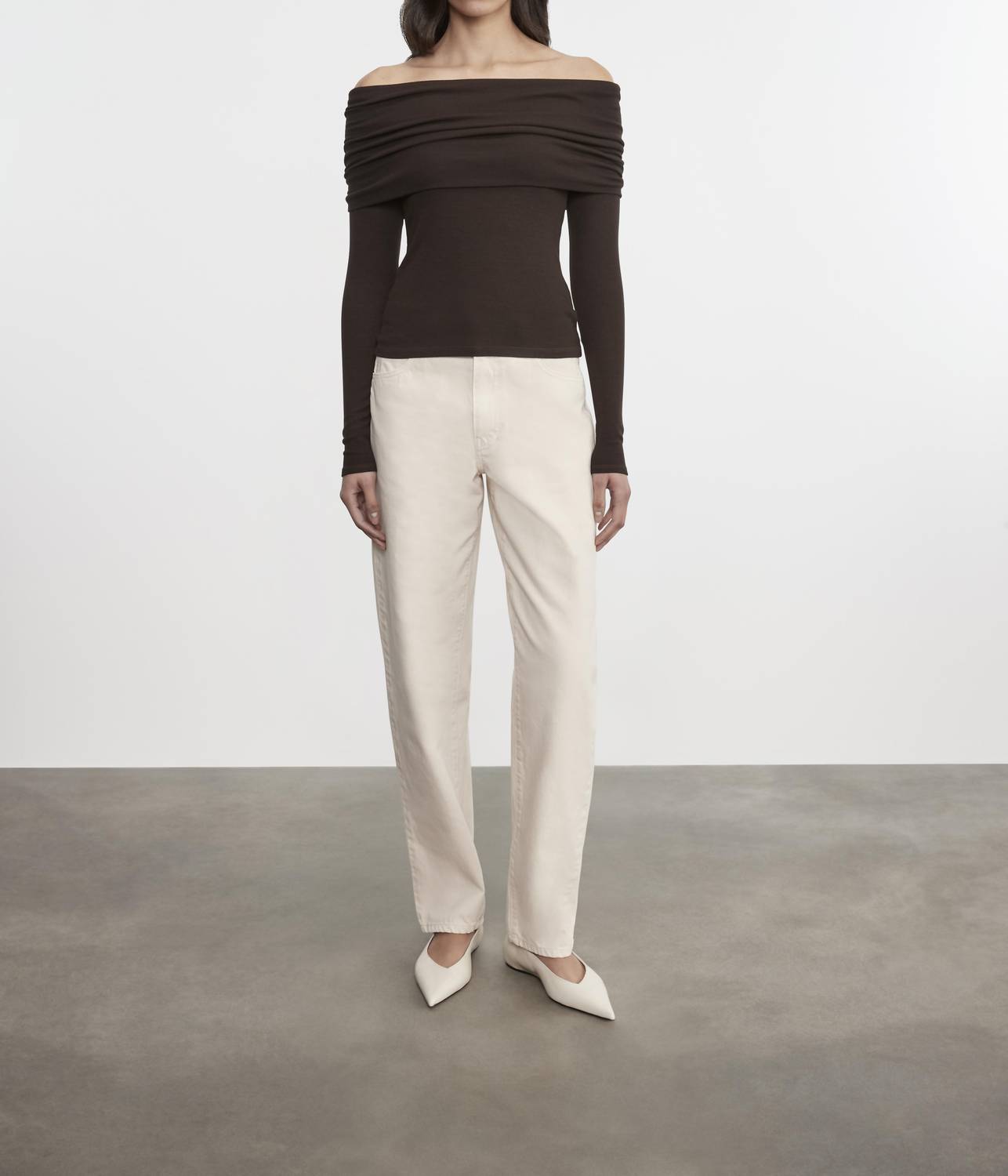 Enza Costa - SILK RIB LONG SLEEVE OFF-SHOULDER TOP