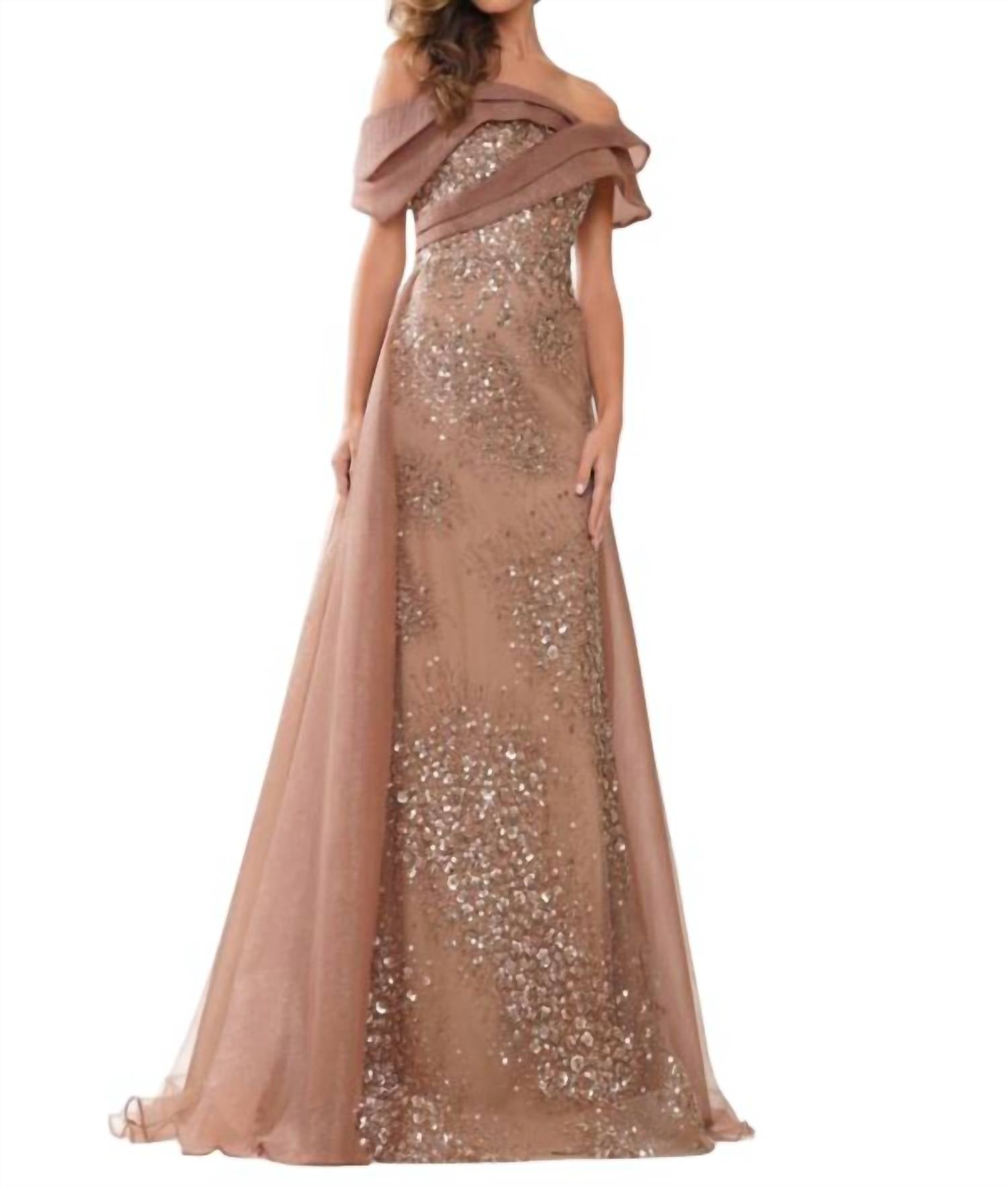 Rina Di Montella Overskirt Embellished Dress in coffee - women's dress