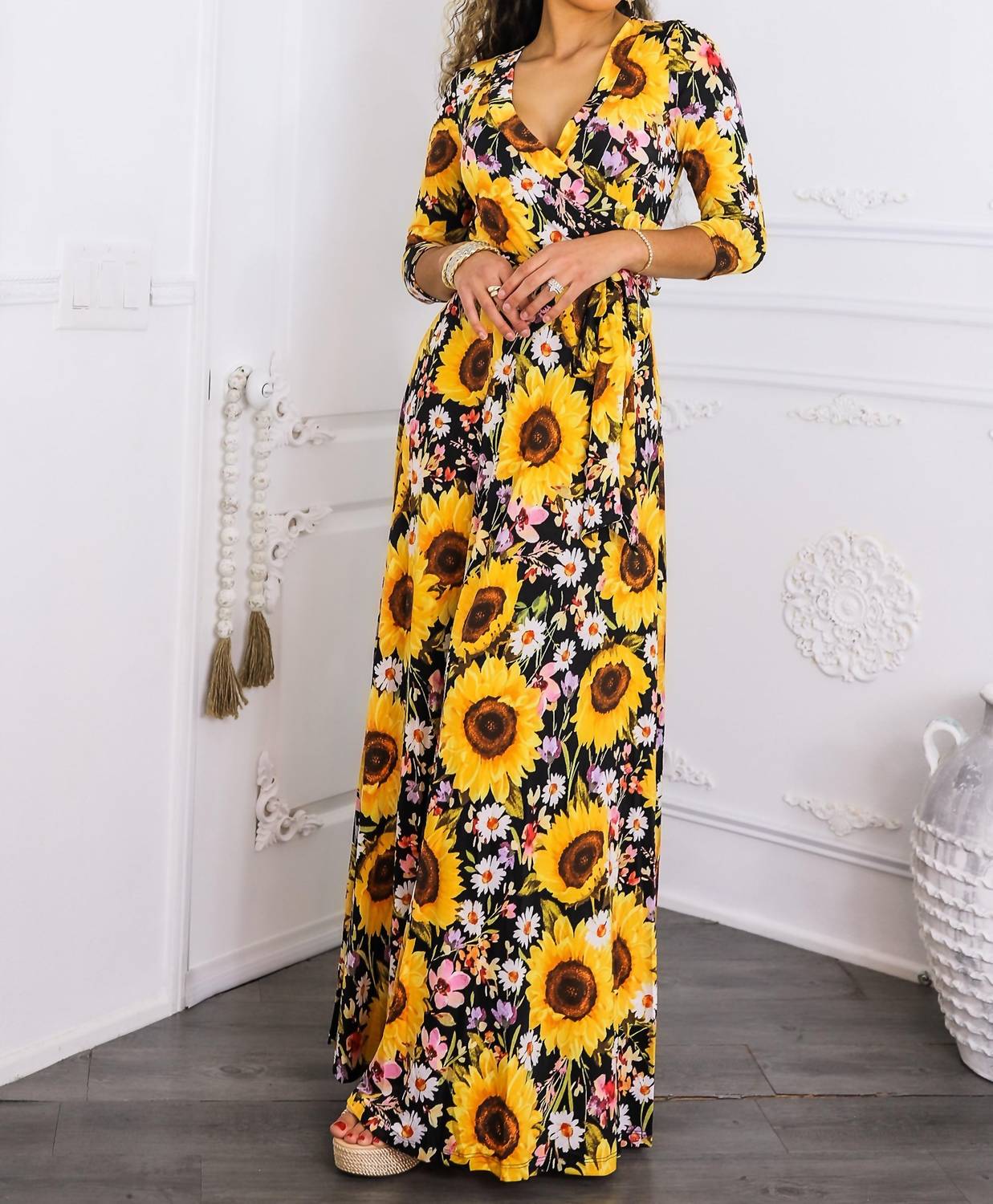 Surelymine - Sunshine & Bloom Faux Wrap Maxi Dress
