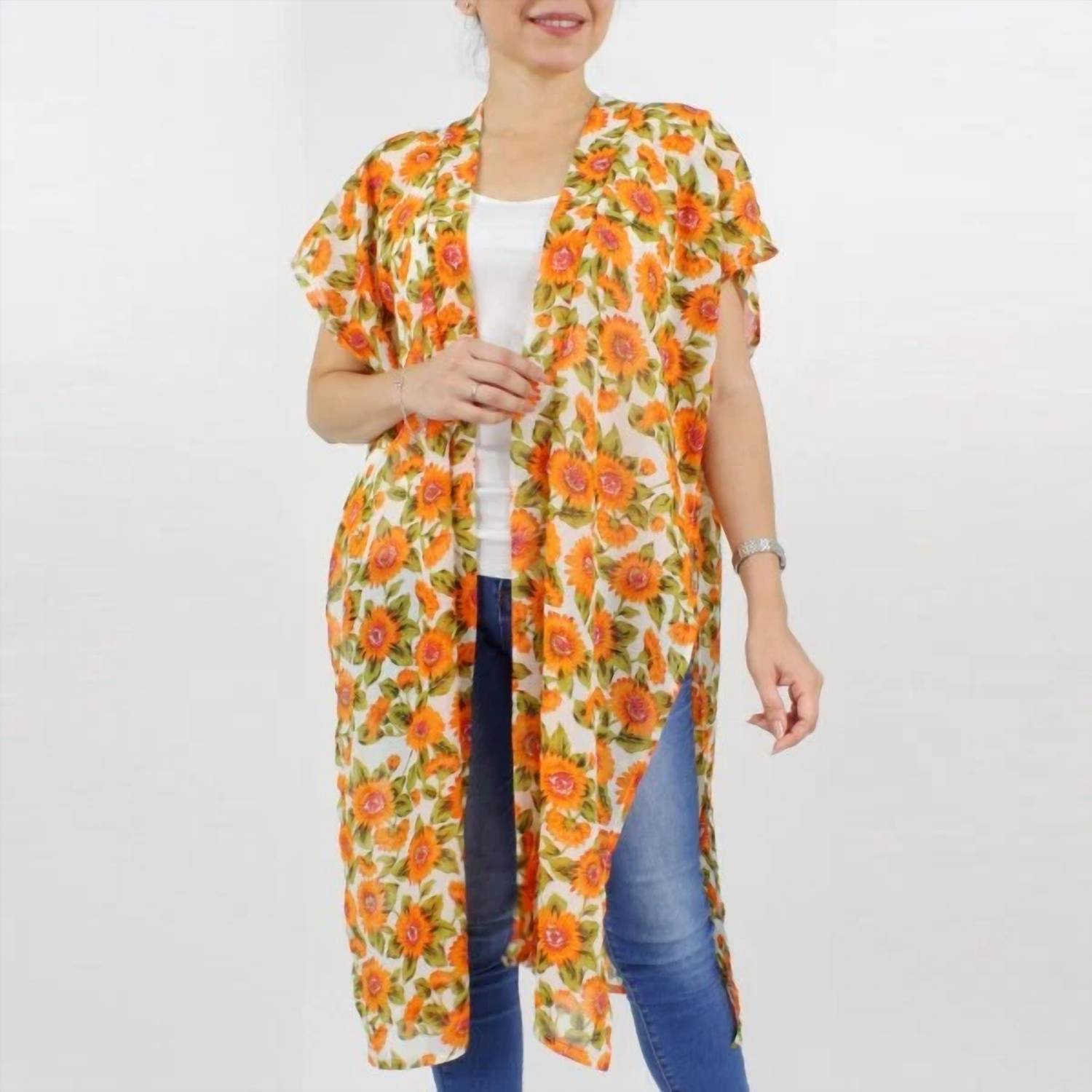 Judson & Company - Sunflower Print Lightweight Kimono Swimsuit Cover-up
