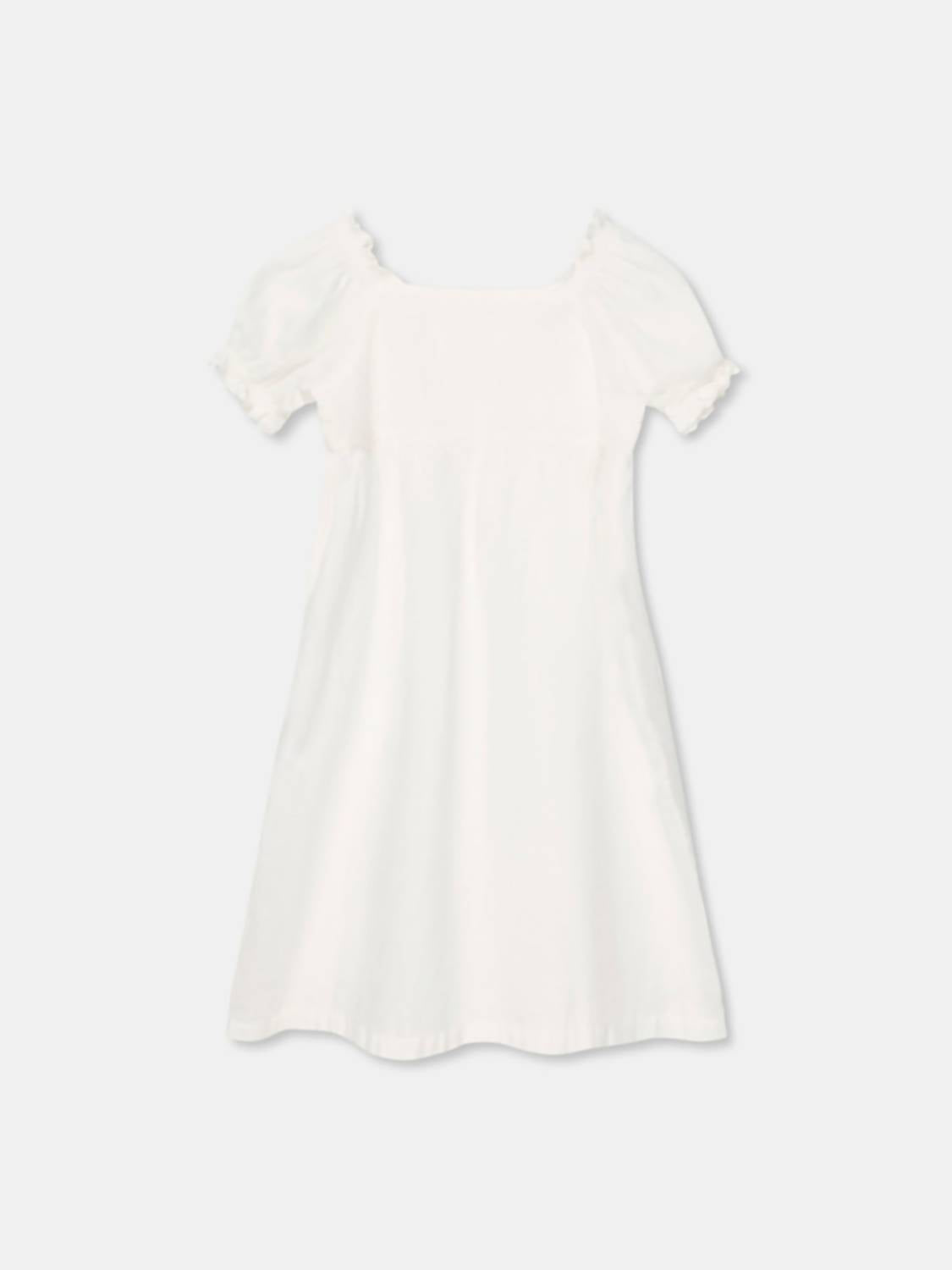 Girls Puff Sleeve Linen Dress