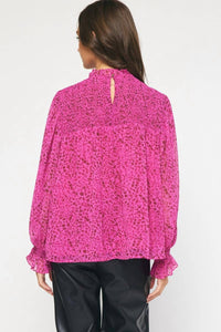 entro Check You Out Leopard Blouse in magenta - women's blouse - alternate view
