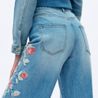 Bayeas - Charlie Floral Embroidery Wide Leg Jeans