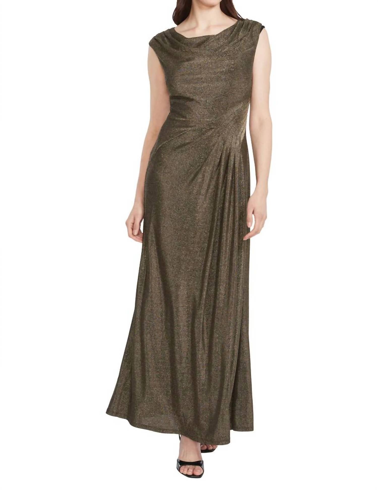Maggy London - Shannan Metallic Knit Cowl Neck Gown