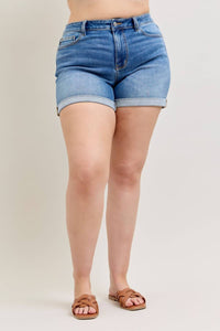 Judy Blue Mid Rise Slim Denim Short in blue - women's shorts - view 5