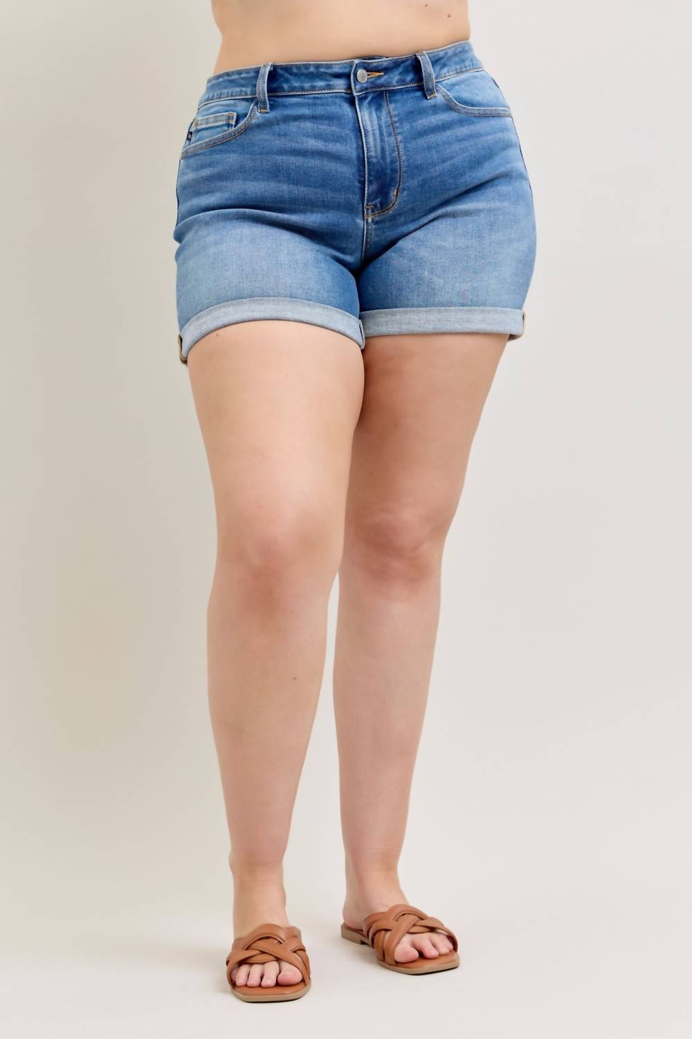 Judy Blue Mid Rise Slim Denim Short in blue - women's shorts - view 5