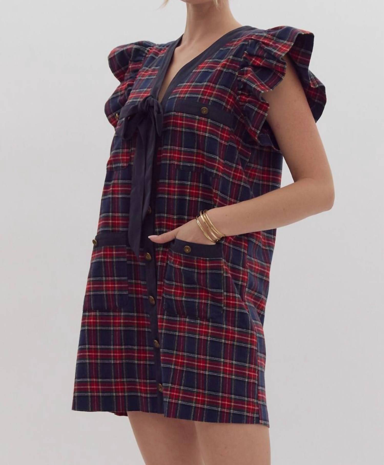 entro Faith Mini Dress in navy red - women's dress - detail view