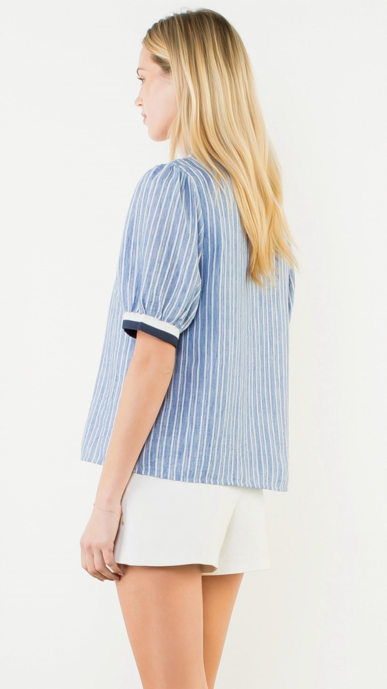 Thml - Short Sleeve Striped V Neck Top