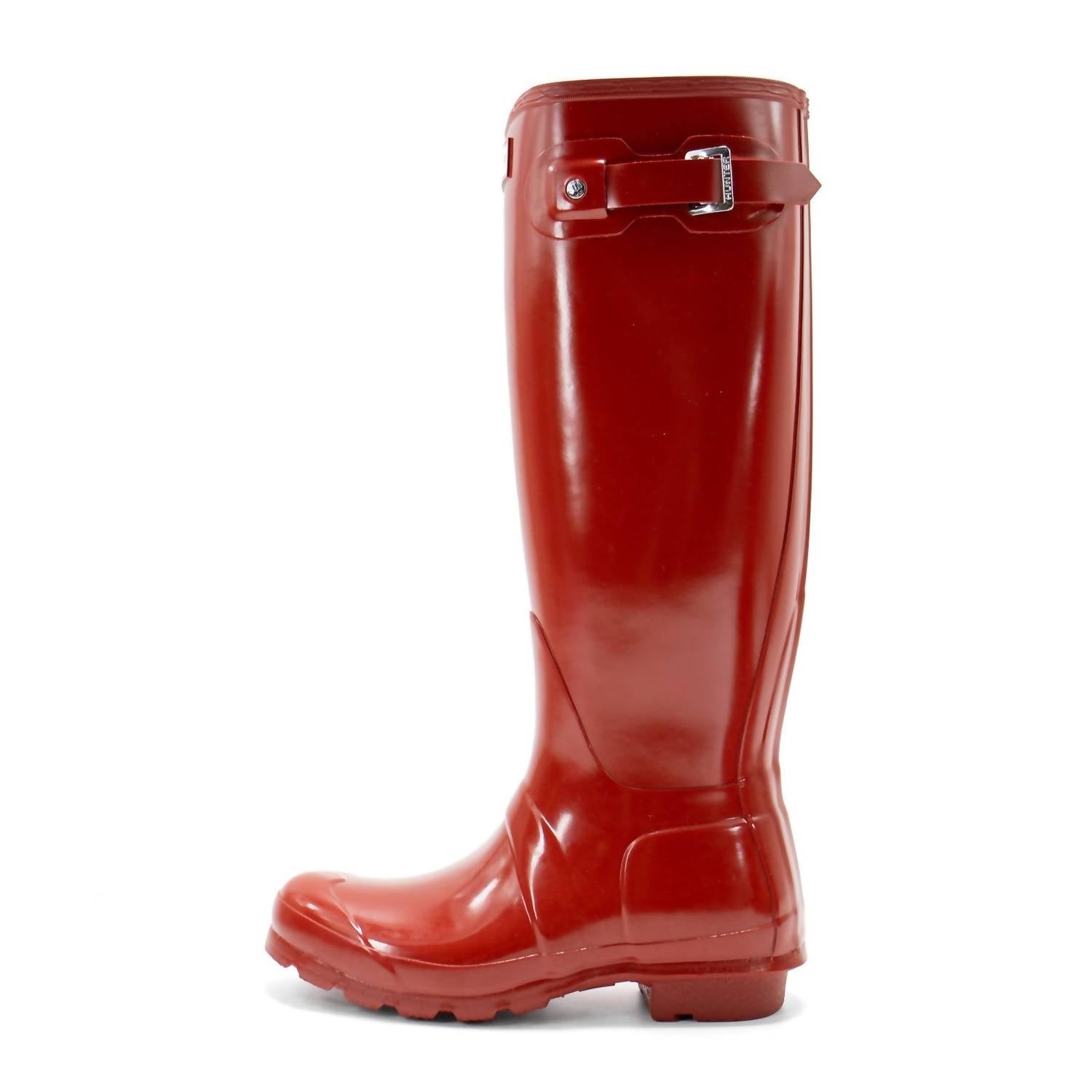 HUNTER Women's Original Tall Gloss Rain Boots in military red - women's shoe - alternate view