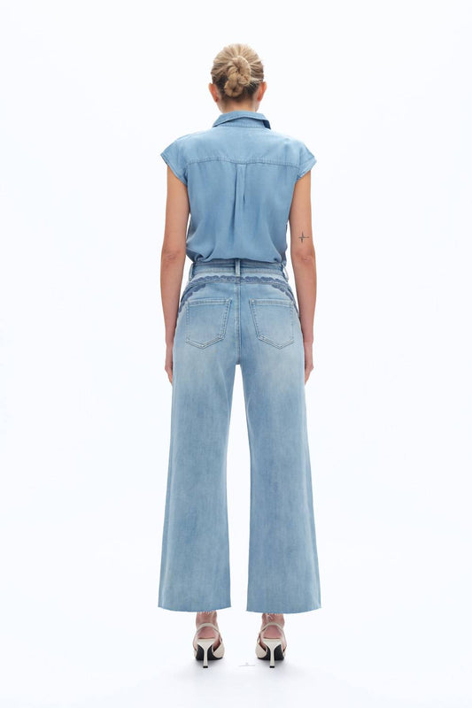 Bayeas - Ultra High-rise Embroidered Wide Leg Patchwork Jeans