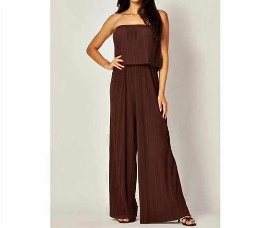 Bns - Strapless Pleated Wide Leg Jumpsuit