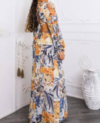 SurelyMine Boho Floral Cutout Lace-up Maxi Dress in cream - women's dress - view 8