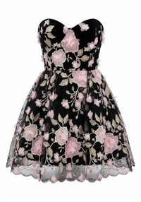 L'ATISTE Lacey Flower Short Cupcake Dress in black - women's dress - detail view