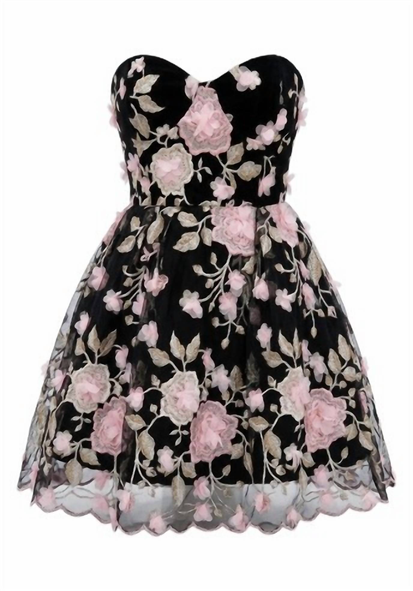 L'ATISTE Lacey Flower Short Cupcake Dress in black - women's dress - detail view